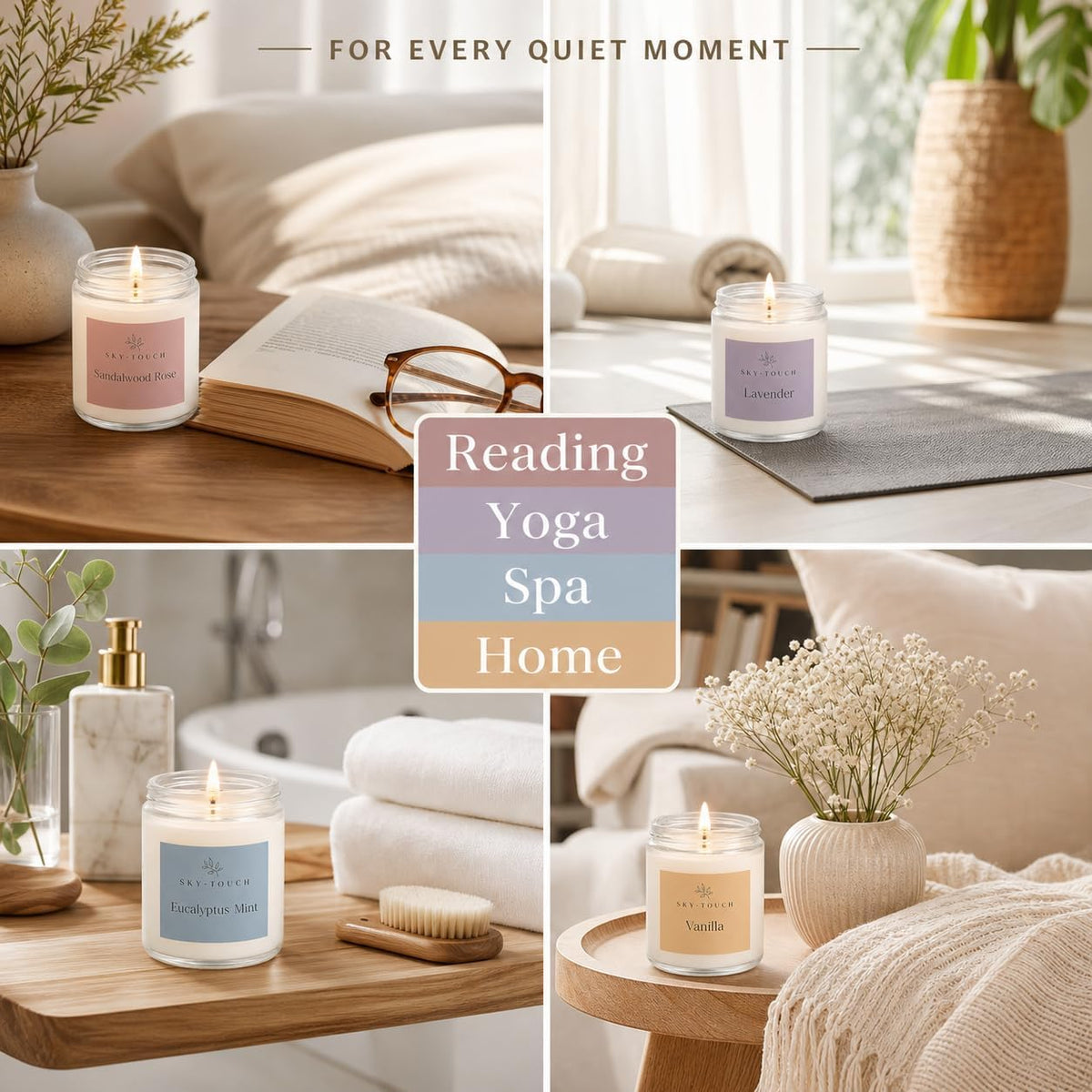 SKY-TOUCH 6 Pack Scented Candles Gift Set, Natural Soy Wax Aromatherapy Candles with Essential Oils for Women Men Friends Family, Eucalyptus Mint, Lavender, Sandalwood Rose, Vanilla, Sage, Jasmine - 6