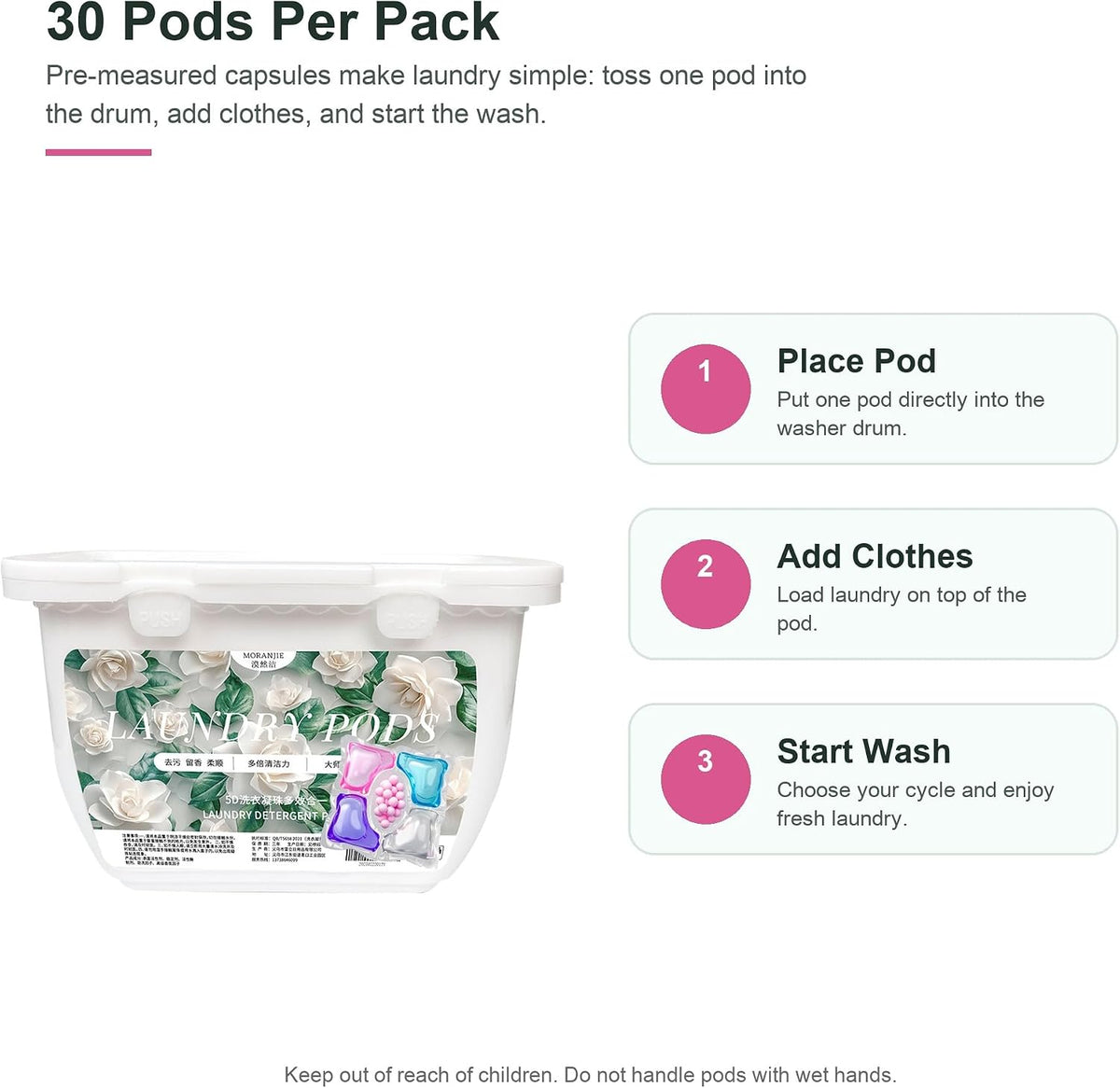 SKY-TOUOCH 5-in-1 Laundry Detergent Pods, 30 Count Sakura Scent Laundry Capsules, Deep Cleaning, Color Care, Softening, Long-Lasting Freshness, Low Foam Easy Rinse, Fast Dissolving - 6