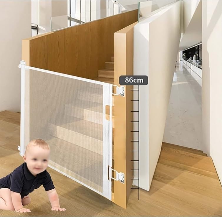 SKY-TOUCH Retractable Baby Safety Gate (300 x 86 cm Mesh Pet Gate) – Drill-Mount Installation, Adjustable Width Suitable for Stairs, Doorways, and Hallways, White - 3