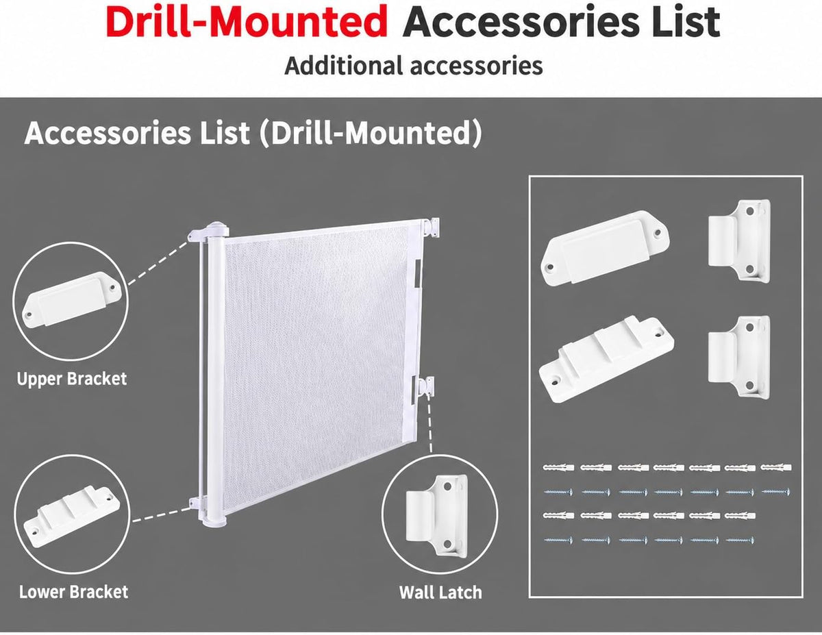 SKY-TOUCH Retractable Baby Safety Gate (300 x 86 cm Mesh Pet Gate) – Drill-Mount Installation, Adjustable Width Suitable for Stairs, Doorways, and Hallways, White - 8