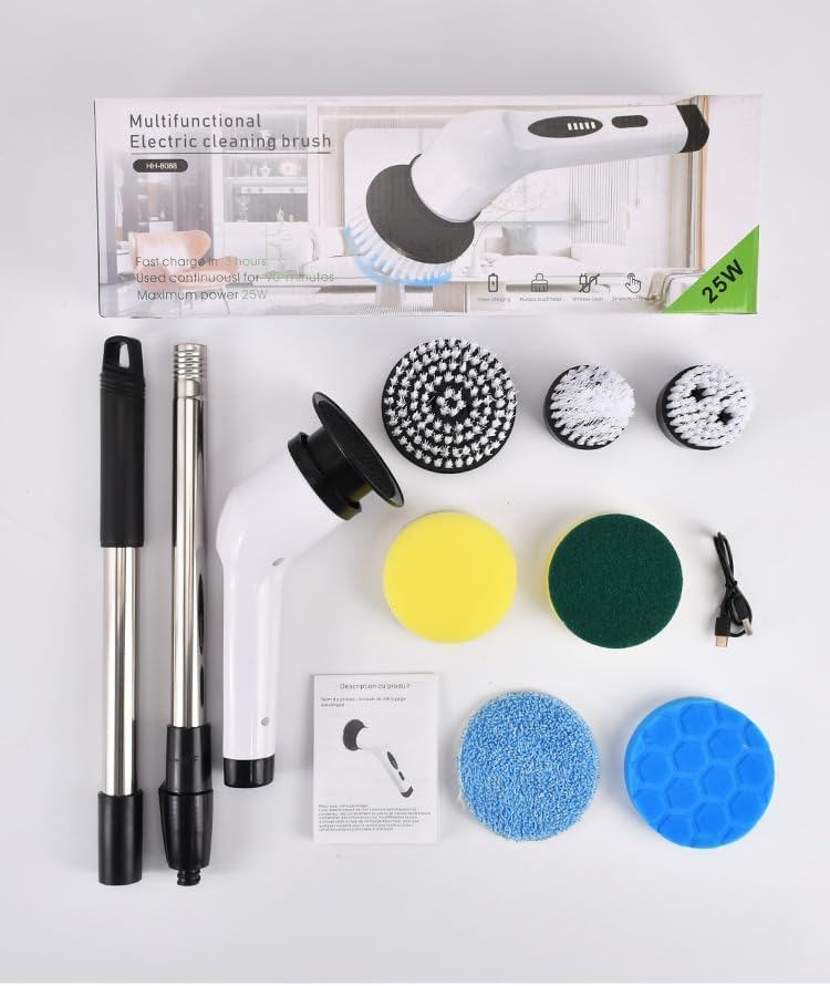 SKY-TOUCH Electric Rotating Cleaning Brush – Cordless Multi-Functional Scrubber with 7 Brush Heads, 2 Adjustable Speeds, Ideal for Bathrooms, Kitchens, Bathtubs & Glass Surfaces - 7