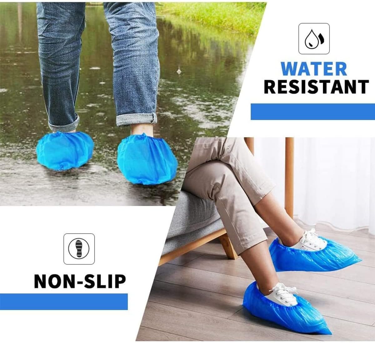 SKY-TOUCH 200 Pack/100 Pair Disposable Shoes Covers Boot Cover Waterproof, Dust-proof, Non-slip Recyclable Shoe Booties, One Size Fit Most, Protect Your Shoes, Carpets and Floors, Blue - 2