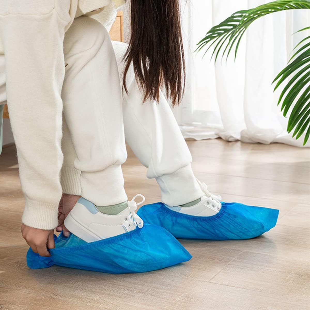 SKY-TOUCH 200 Pack/100 Pair Disposable Shoes Covers Boot Cover Waterproof, Dust-proof, Non-slip Recyclable Shoe Booties, One Size Fit Most, Protect Your Shoes, Carpets and Floors, Blue - 6