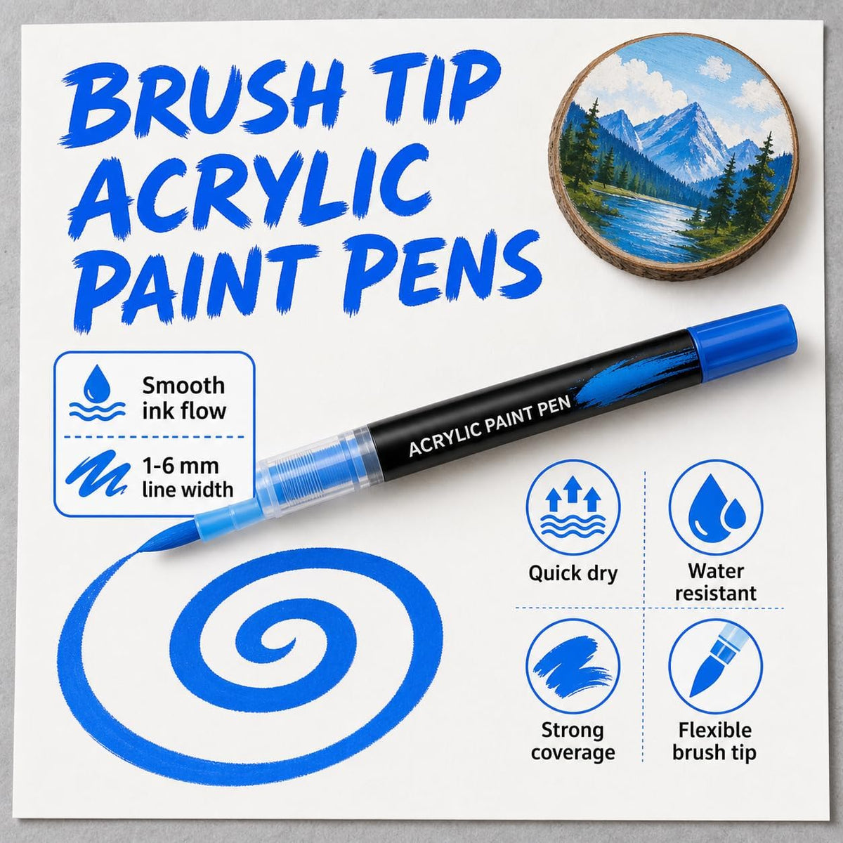 SKY-TOUCH Acrylic Paint Pens, 24 Colors Brush Tip Paint Markers, Water-Based Quick Dry Art Markers for Rock Painting, Wood, Glass, Canvas, Stone, Ceramic, Paper, DIY Crafts for Kids & Adults - 2