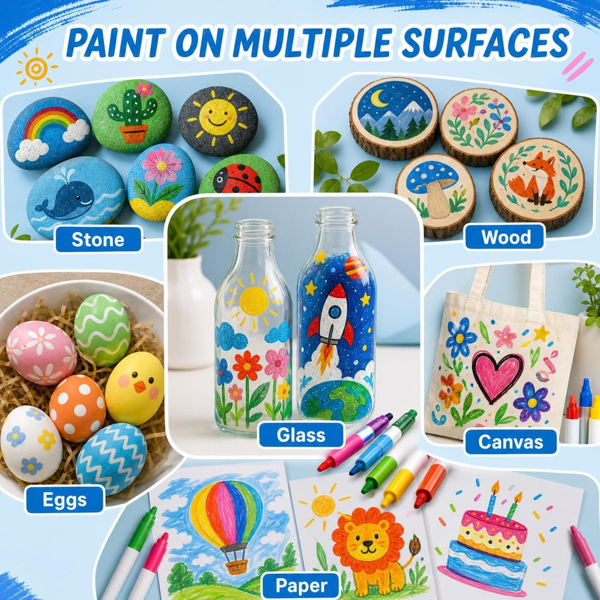 SKY-TOUCH Acrylic Paint Pens, 24 Colors Brush Tip Paint Markers, Water-Based Quick Dry Art Markers for Rock Painting, Wood, Glass, Canvas, Stone, Ceramic, Paper, DIY Crafts for Kids & Adults - 5