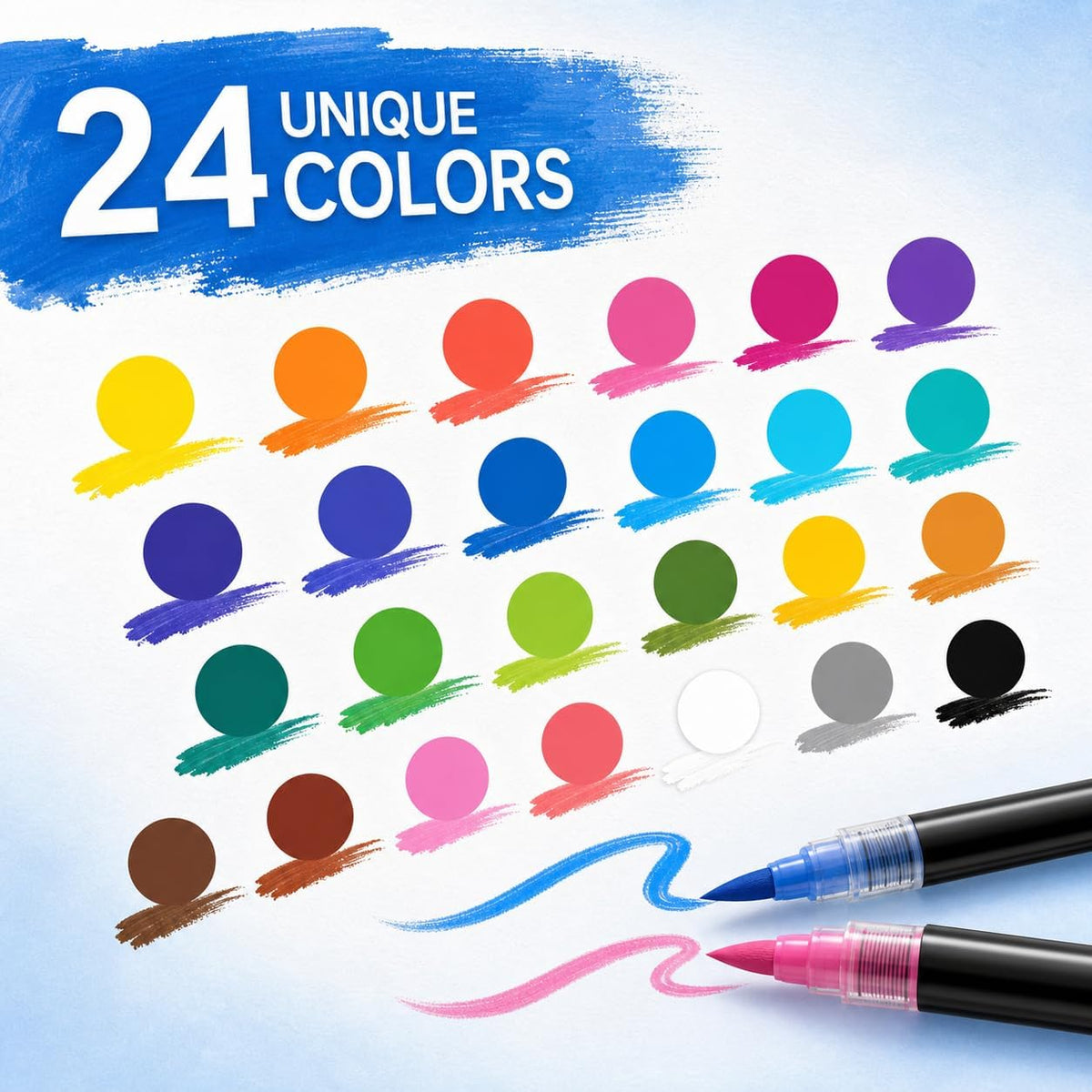 SKY-TOUCH Acrylic Paint Pens, 24 Colors Brush Tip Paint Markers, Water-Based Quick Dry Art Markers for Rock Painting, Wood, Glass, Canvas, Stone, Ceramic, Paper, DIY Crafts for Kids & Adults - 6