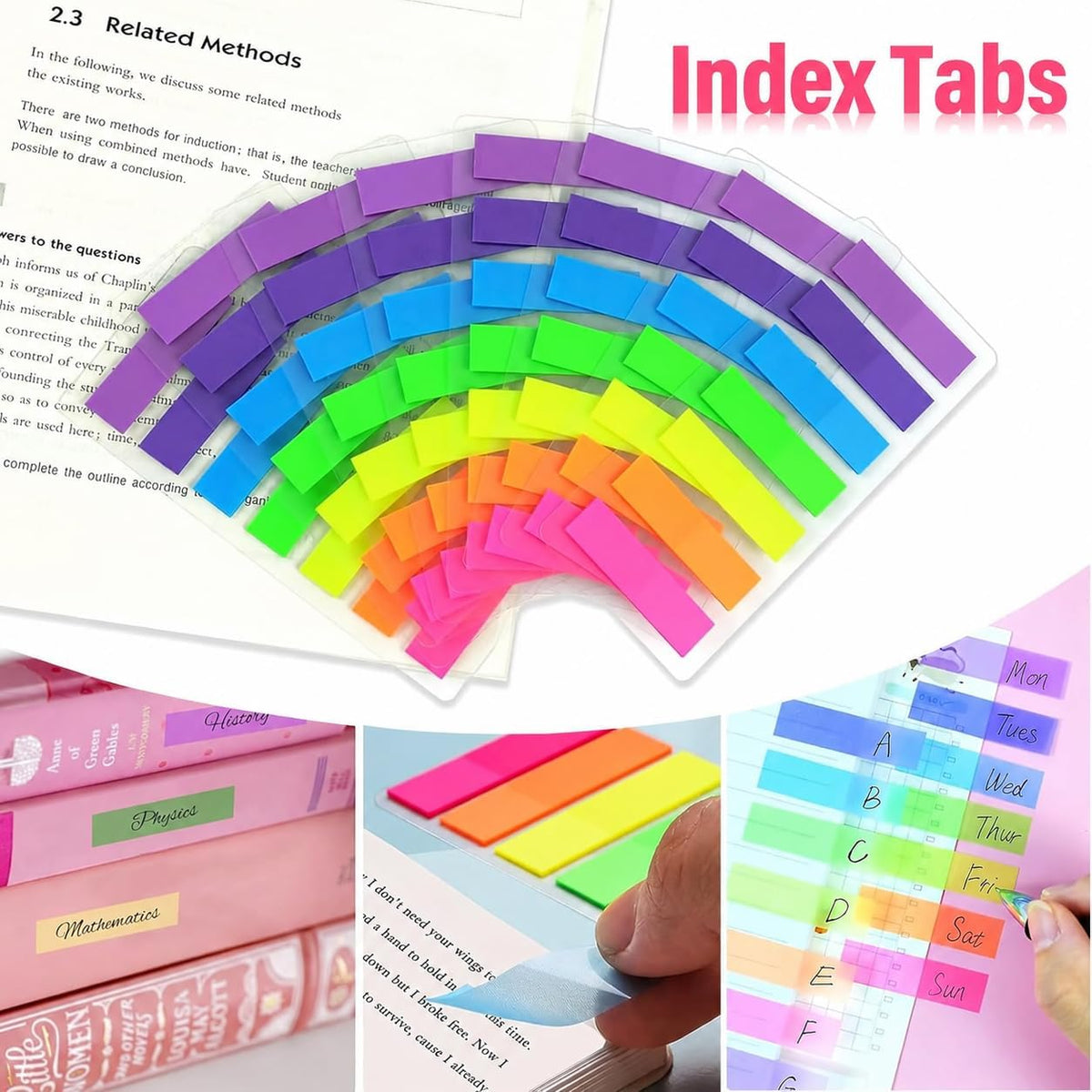 SKY-TOUCH 3 Packs 420 Pcs Index Tabs, Writable Transparent Sticky Page Markers, Removable Colorful Book Flags for Study Notes, Files, Planners, Home, School and Office - 11