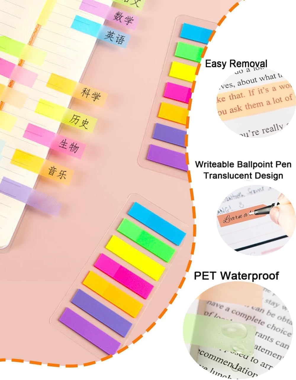 SKY-TOUCH 3 Packs 420 Pcs Index Tabs, Writable Transparent Sticky Page Markers, Removable Colorful Book Flags for Study Notes, Files, Planners, Home, School and Office - 6