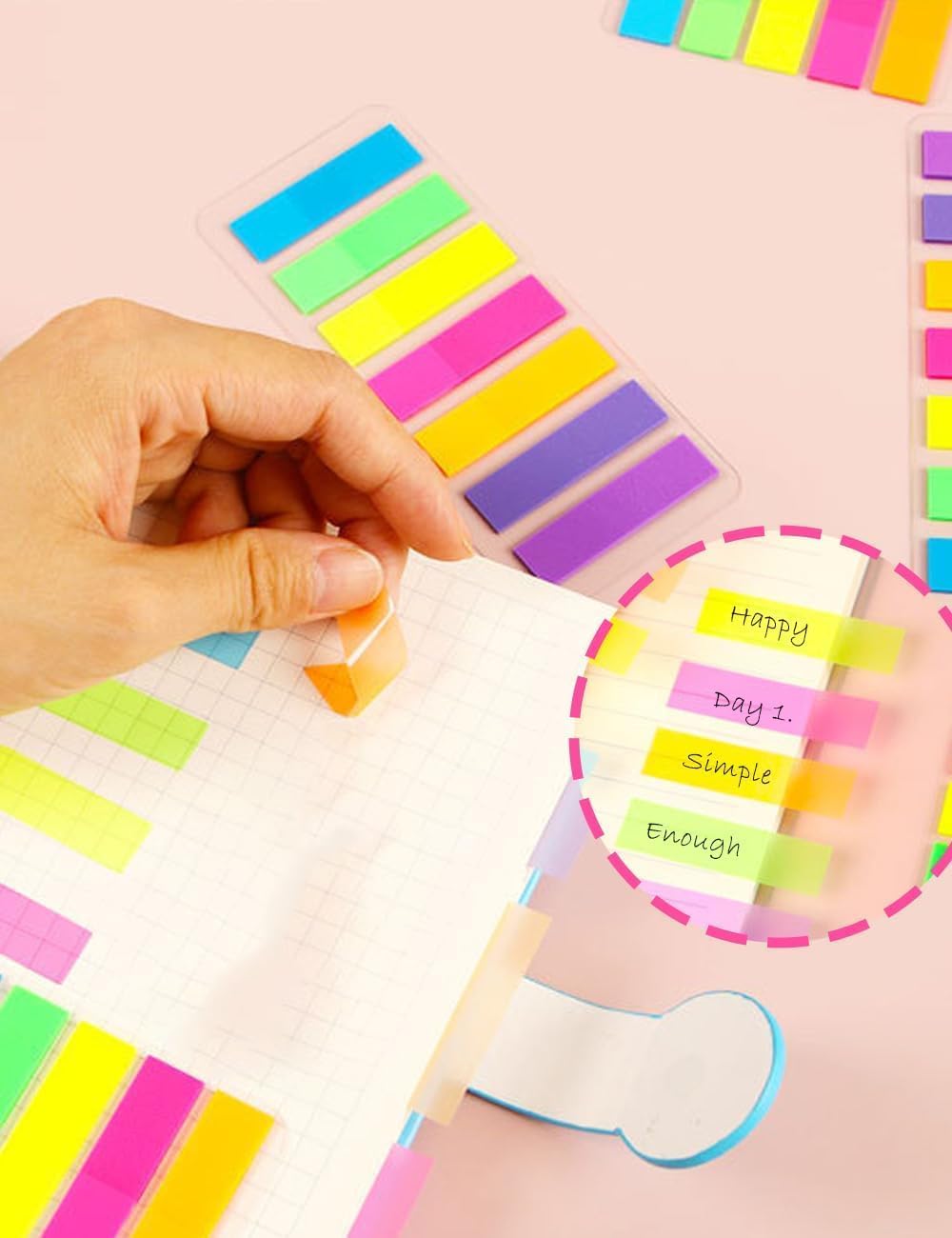 SKY-TOUCH 3 Packs 420 Pcs Index Tabs, Writable Transparent Sticky Page Markers, Removable Colorful Book Flags for Study Notes, Files, Planners, Home, School and Office - 9