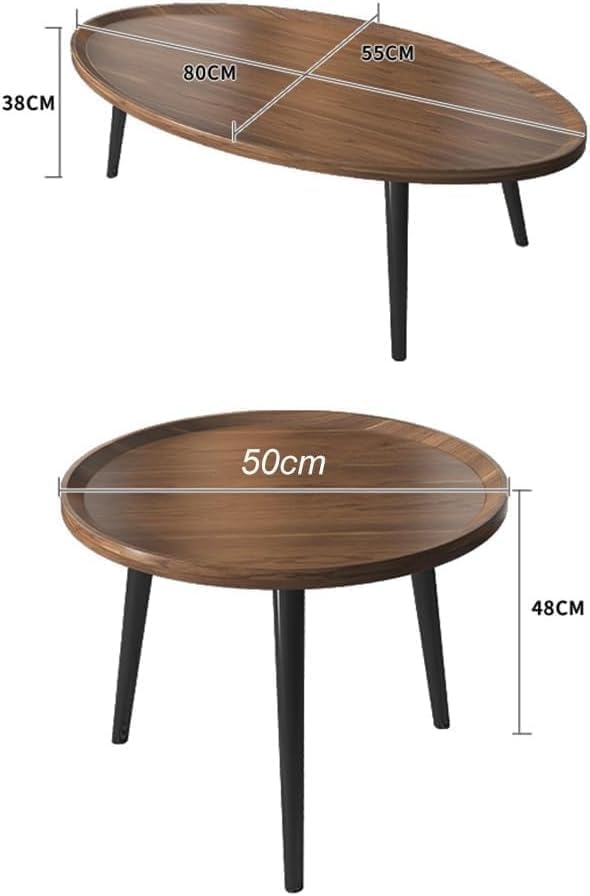 SKY-TOUCH Wooden Coffee Table Set – Modern Style Side Tables; Features Spacious Tabletops And Non-slip Tray Designs, With Steel Frames And Wooden Structures 50 x 50 x 47.5 cm & 80 x 55 x 38 cm - 3