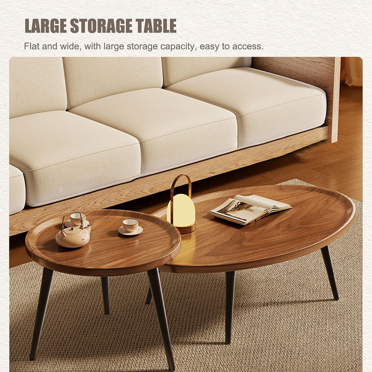 SKY-TOUCH Wooden Coffee Table Set – Modern Style Side Tables; Features Spacious Tabletops And Non-slip Tray Designs, With Steel Frames And Wooden Structures 50 x 50 x 47.5 cm & 80 x 55 x 38 cm - 9