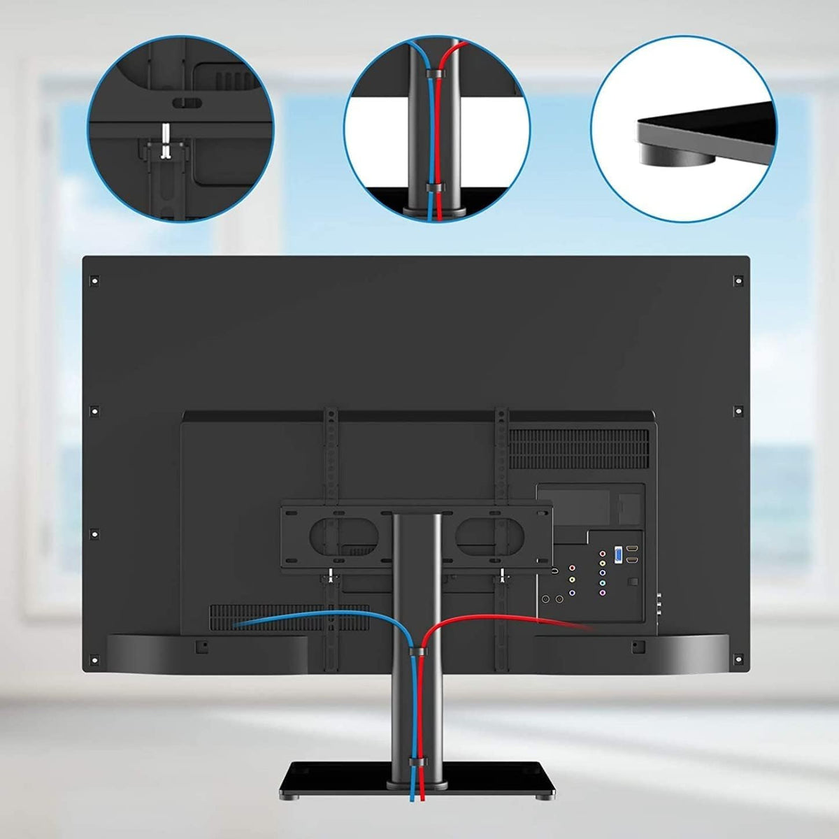 SKY-TOUCH Universal TV Stand for 37-55 Inch TVs, Height Adjustable Table Top Base With Heavy Duty Tempered Glass, Holds up to 88 lbs, VESA 600x400mm - 2