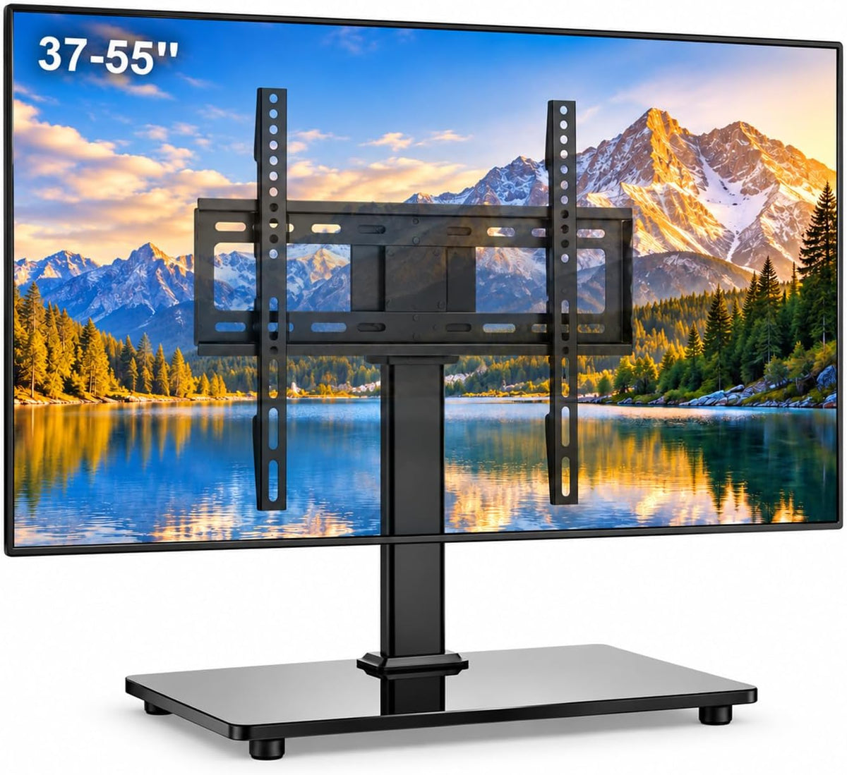SKY-TOUCH Universal TV Stand for 37-55 Inch TVs, Height Adjustable Table Top Base With Heavy Duty Tempered Glass, Holds up to 88 lbs, VESA 600x400mm
