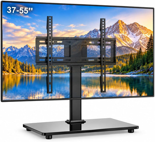 SKY-TOUCH Universal TV Stand for 37-55 Inch TVs, Height Adjustable Table Top Base With Heavy Duty Tempered Glass, Holds up to 88 lbs, VESA 600x400mm