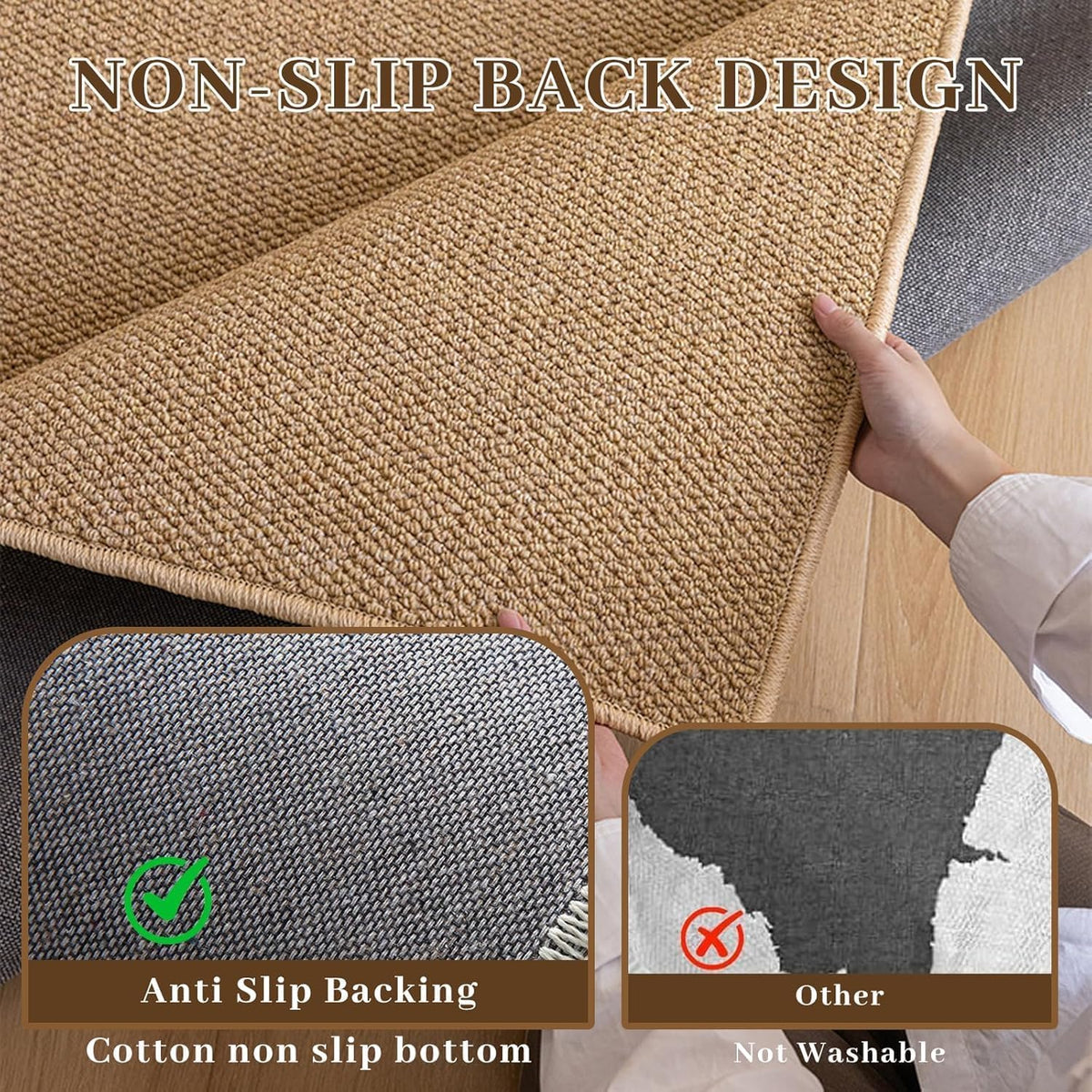 SKY-TOUCH Non Slip Kitchen Rugs & Mats, 2 PACK Washable Non-Skid Natural Rubber Kitchen Mats for Kitchen Floor Front of Sink, Oil & Water Resistant, Easy to Clean - SIZE 120x43cm & 76x43cm - 3