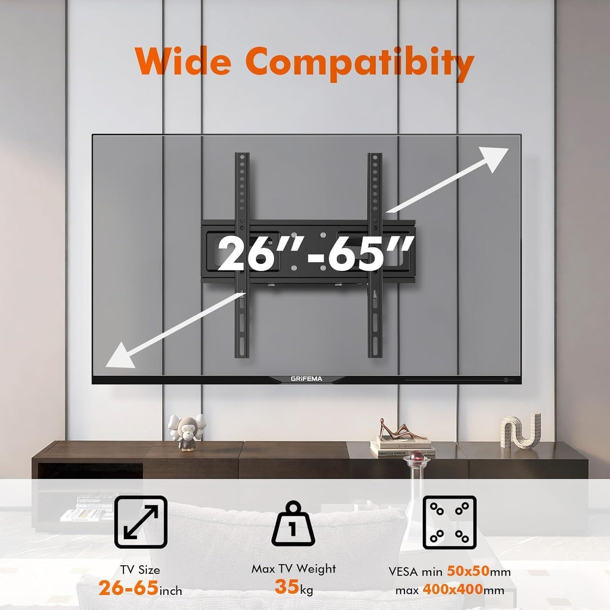 SKY-TOUH TV Wall Mount Stand for 26-55'' Flat Screen/LED/4K TVs, Full Motion TV Mount with Swivel and Tilt Articulating Dual Arms, Max VESA 400x400mm, Holds up 50KG - 5