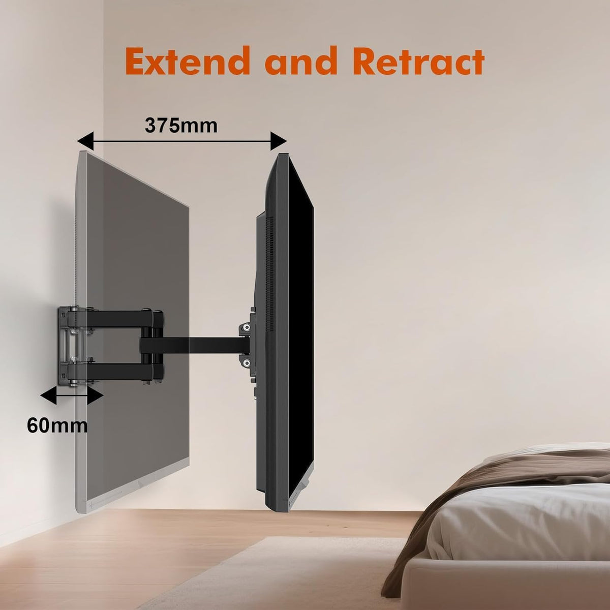 SKY-TOUH TV Wall Mount Stand for 26-55'' Flat Screen/LED/4K TVs, Full Motion TV Mount with Swivel and Tilt Articulating Dual Arms, Max VESA 400x400mm, Holds up 50KG - 8