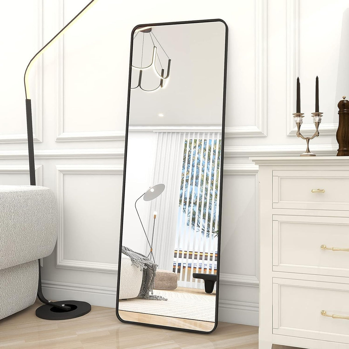 SKY-TOUCH Full Length Mirror 151x42cm, Floor Mirrors with Aluminum Alloy Frame Free-Standing Leaning Large Bedroom Dressing Mirror, Full Body Mirror with Stand for Living Room,Bedroom, White - 6