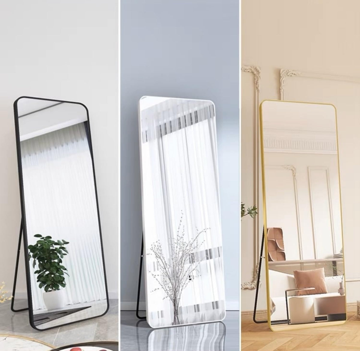 SKY-TOUCH Full Length Mirror 151x42cm, Floor Mirrors with Aluminum Alloy Frame Free-Standing Leaning Large Bedroom Dressing Mirror, Full Body Mirror with Stand for Living Room,Bedroom, White - 7