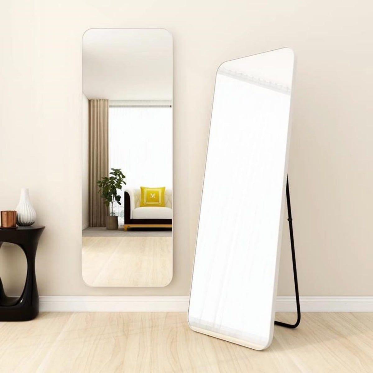 SKY-TOUCH Full Length Mirror 151x42cm, Floor Mirrors with Aluminum Alloy Frame Free-Standing Leaning Large Bedroom Dressing Mirror, Full Body Mirror with Stand for Living Room,Bedroom, White