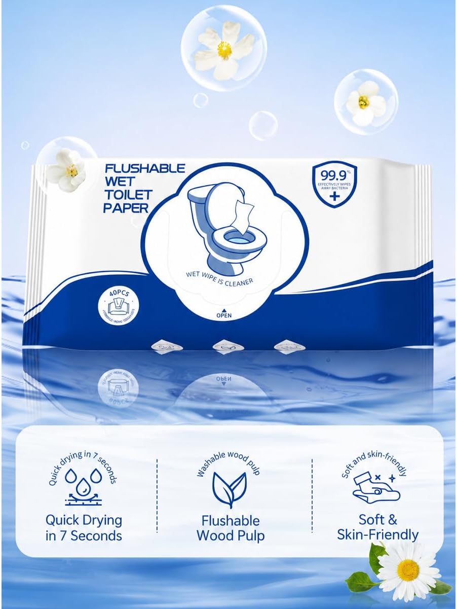 SKY-TOUCH Flushable Toilet Wipes (40 Count) – Highly Effective Antibacterial & Biodegradable - 4