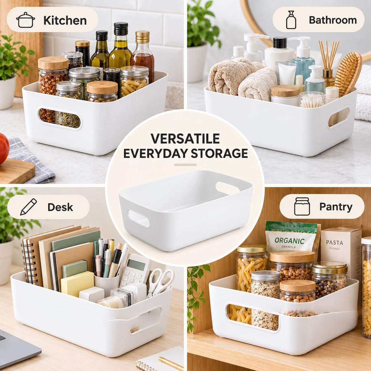 SKY-TOUCH Storage Boxes, Toy Baskets and Food Containers for Organizing Basket Organizer with Handles - Kitchen, Home, Office, Closet, Nursery - White* 5 PCS/SET, M (25 * 16.5 * 10cm) - 3