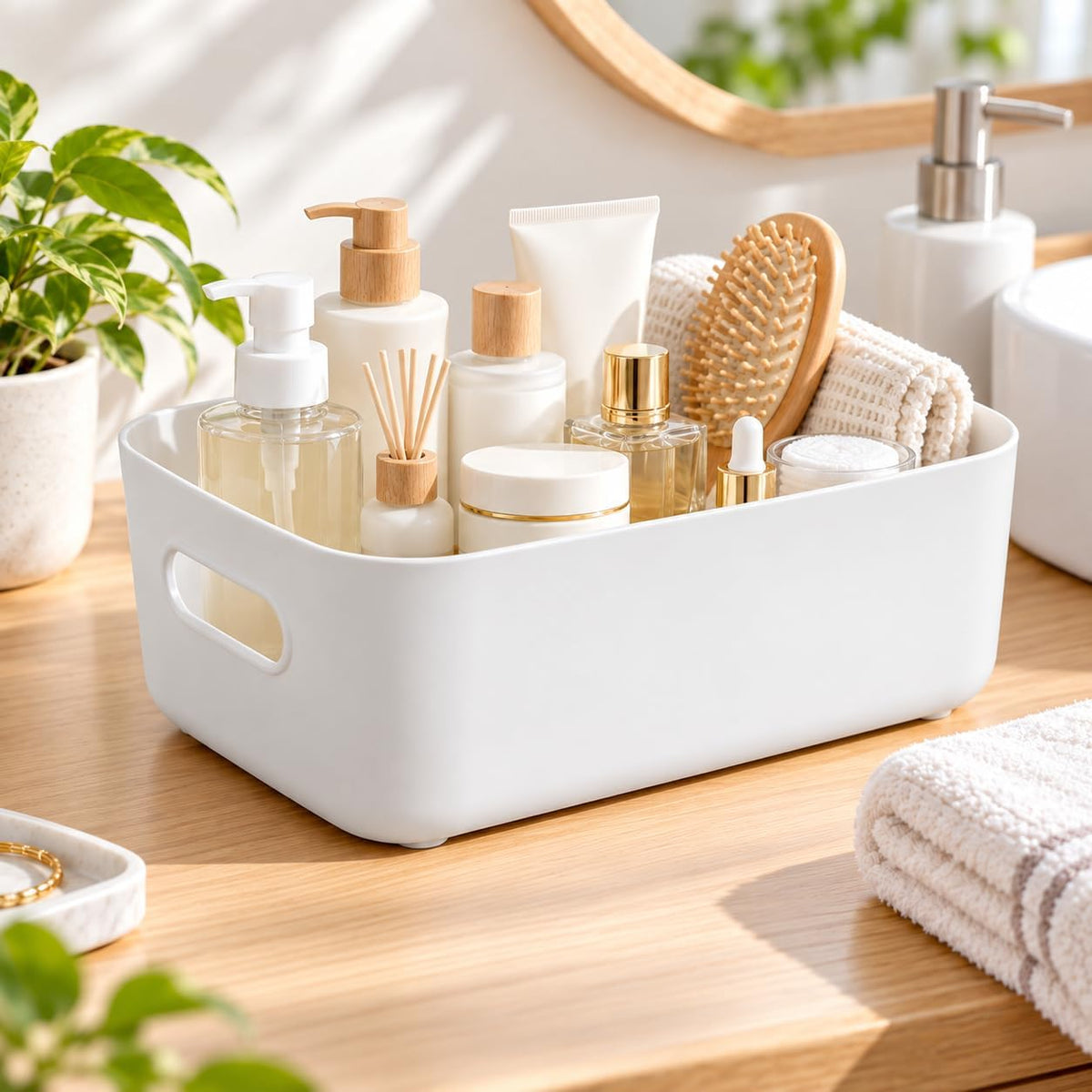 SKY-TOUCH Storage Boxes, Toy Baskets and Food Containers for Organizing Basket Organizer with Handles - Kitchen, Home, Office, Closet, Nursery - White* 5 PCS/SET, M (25 * 16.5 * 10cm) - 4