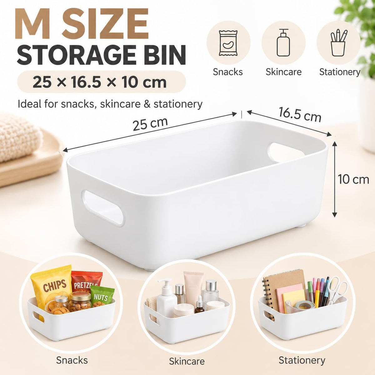SKY-TOUCH Storage Boxes, Toy Baskets and Food Containers for Organizing Basket Organizer with Handles - Kitchen, Home, Office, Closet, Nursery - White* 5 PCS/SET, M (25 * 16.5 * 10cm) - 5