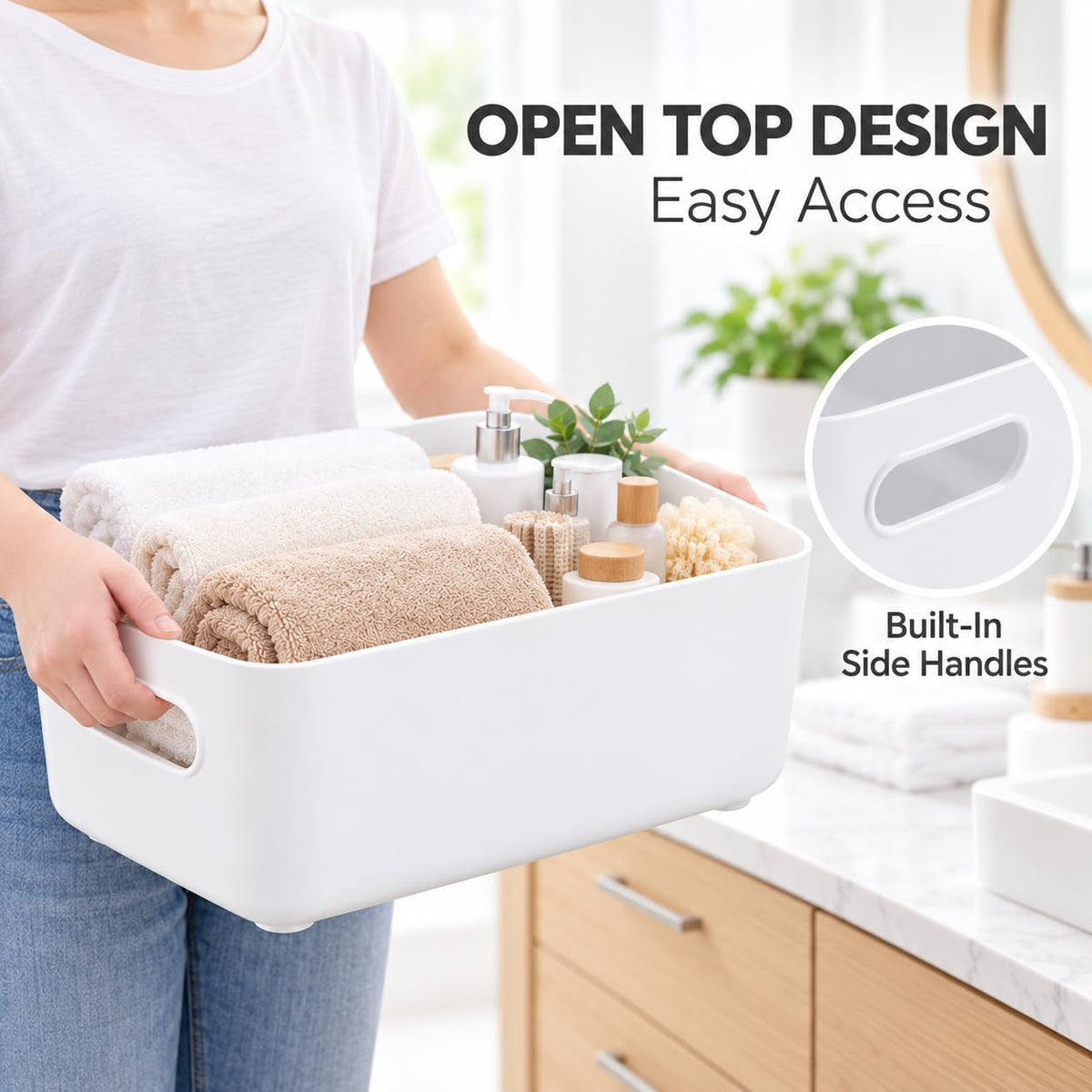 SKY-TOUCH Storage Boxes, Toy Baskets and Food Containers for Organizing Basket Organizer with Handles - Kitchen, Home, Office, Closet, Nursery - White* 5 PCS/SET, M (25 * 16.5 * 10cm) - 6