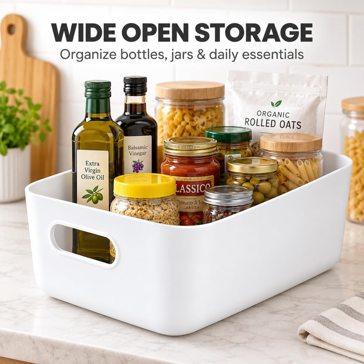 SKY-TOUCH Storage Boxes, Toy Baskets and Food Containers for Organizing Basket Organizer with Handles - Kitchen, Home, Office, Closet, Nursery - White* 5 PCS/SET, L (30.5 * 20.2 * 12cm) - 3