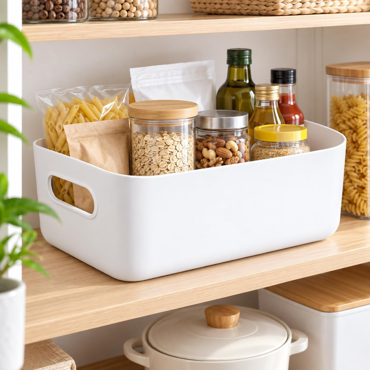 SKY-TOUCH Storage Boxes, Toy Baskets and Food Containers for Organizing Basket Organizer with Handles - Kitchen, Home, Office, Closet, Nursery - White* 5 PCS/SET, L (30.5 * 20.2 * 12cm) - 6