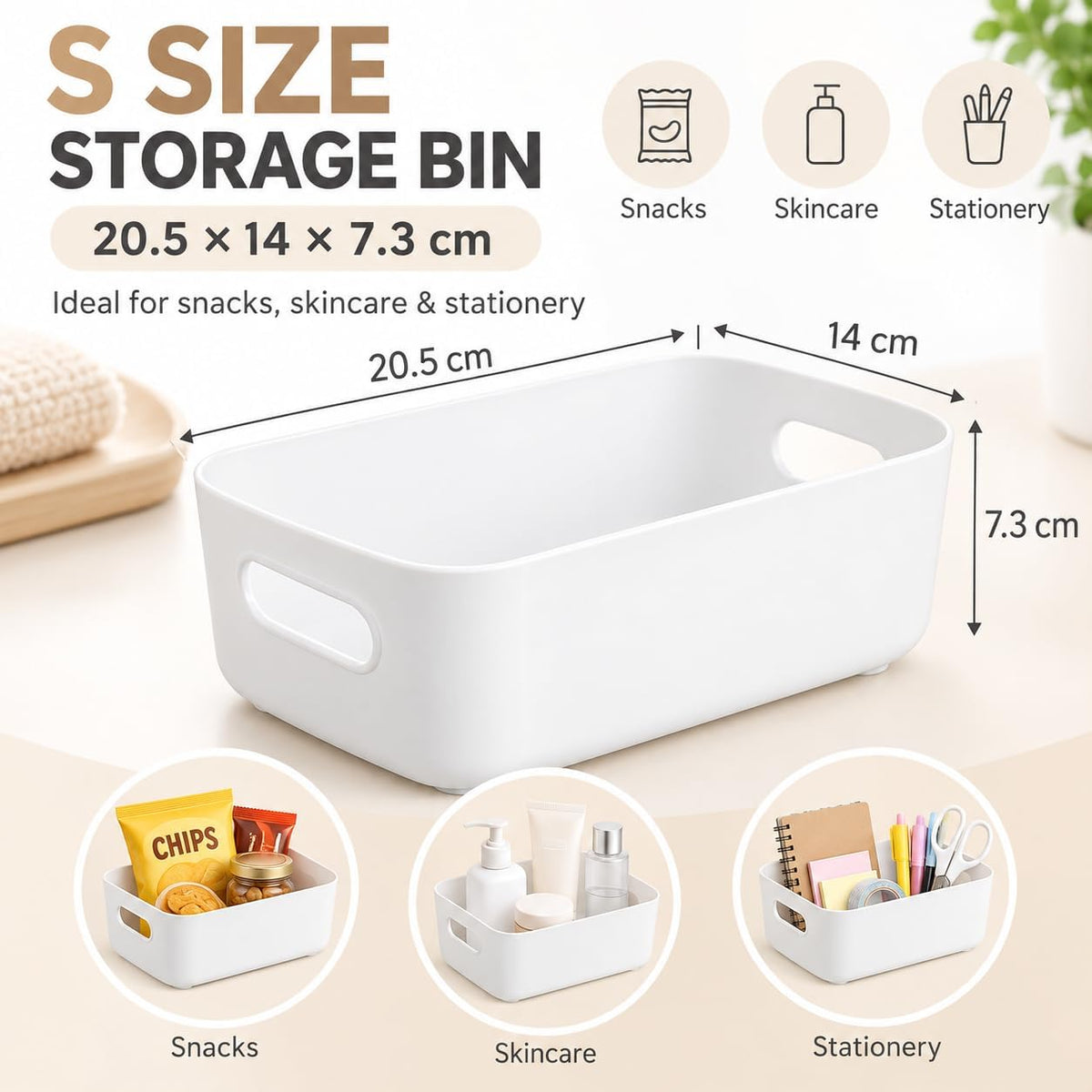 SKY-TOUCH Storage Boxes, Toy Baskets and Food Containers for Organizing Basket Organizer with Handles - Kitchen, Home, Office, Closet, Nursery - White* 5 PCS/SET, S (20.5 * 14 * 7.3cm) - 2