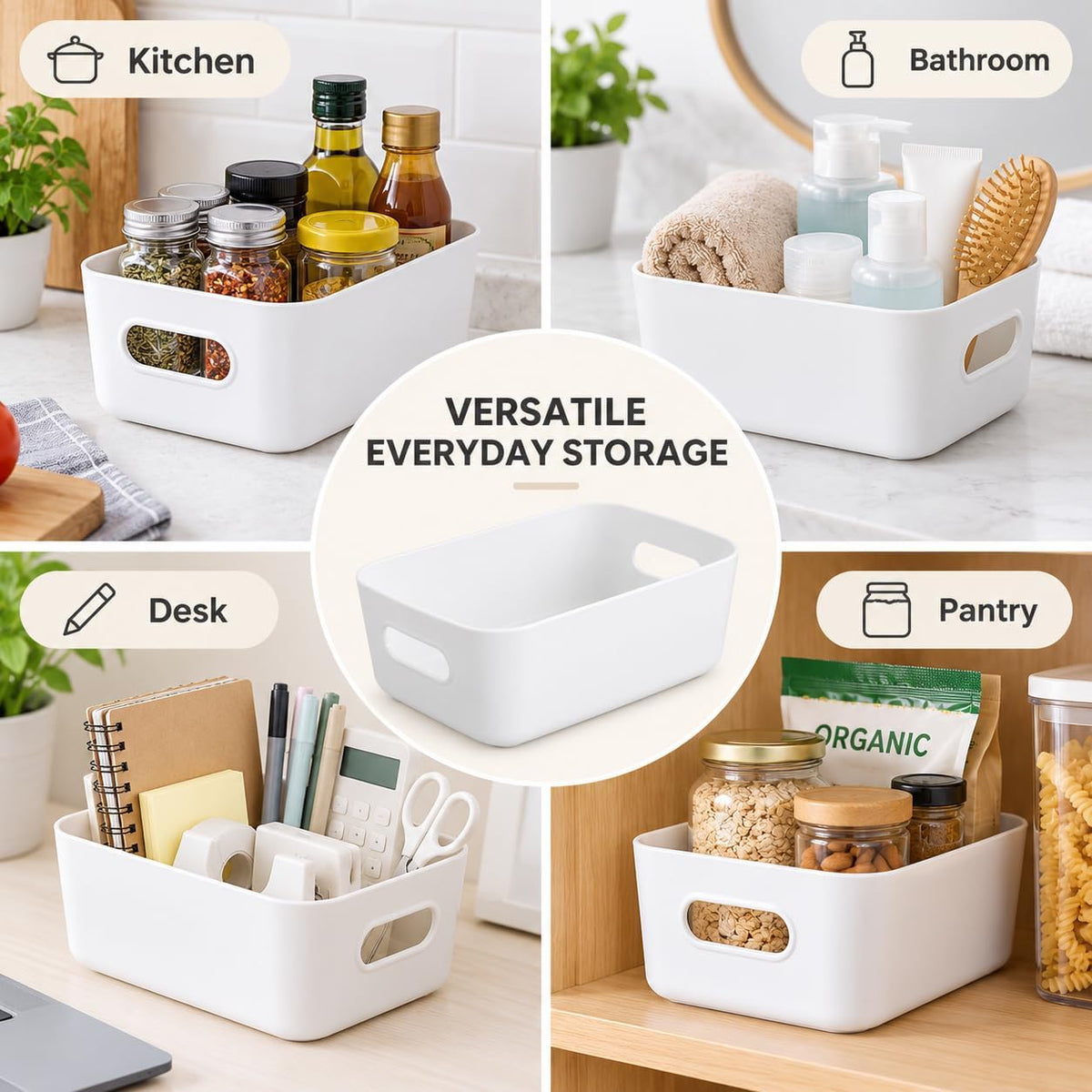 SKY-TOUCH Storage Boxes, Toy Baskets and Food Containers for Organizing Basket Organizer with Handles - Kitchen, Home, Office, Closet, Nursery - White* 5 PCS/SET, S (20.5 * 14 * 7.3cm) - 5