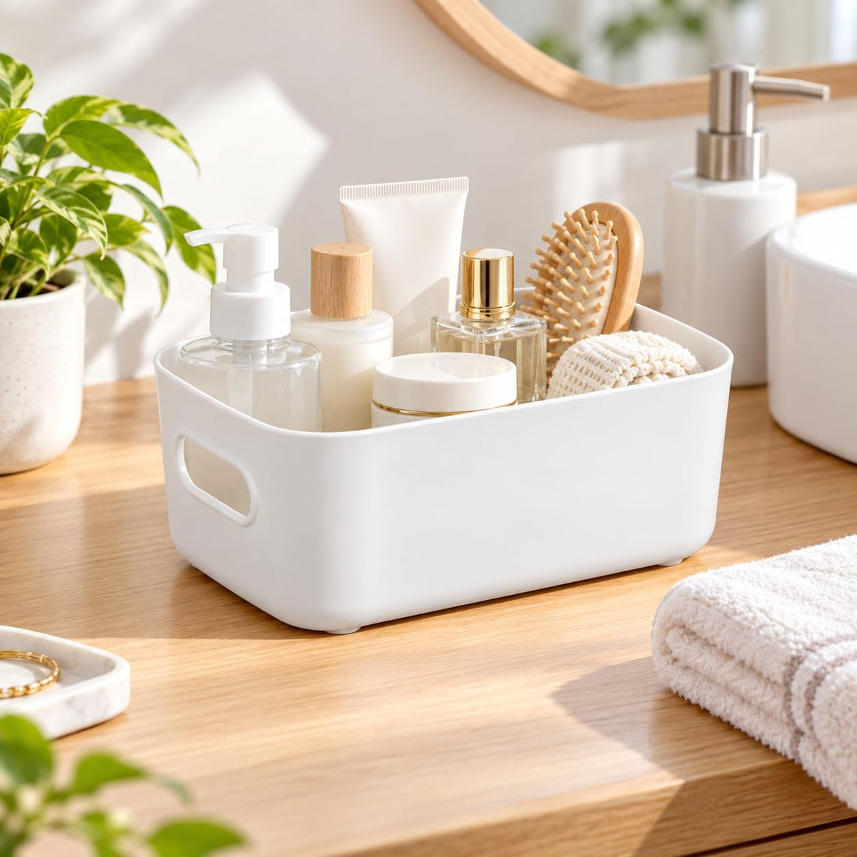 SKY-TOUCH Storage Boxes, Toy Baskets and Food Containers for Organizing Basket Organizer with Handles - Kitchen, Home, Office, Closet, Nursery - White* 5 PCS/SET, S (20.5 * 14 * 7.3cm) - 6