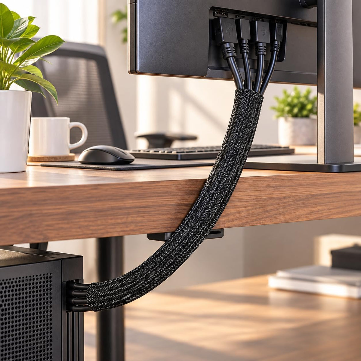 SKY-TOUCH 16mm Cable Management, Wire Management Sleeve Hider for TV Desk PC Cable Wraps with Flame Retardancy Wires Organizer and Protector, Black, 2m - 6