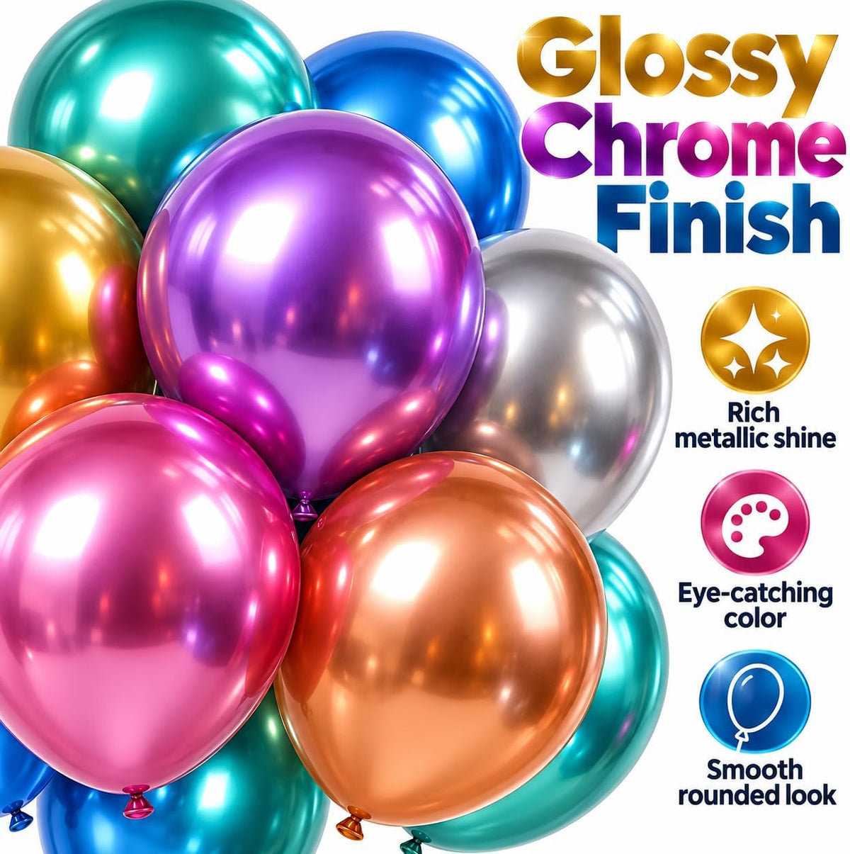 SKY-TOUCH Metallic Balloon Party Supplies Multi Color Balloon Decorations For Personal Gift Toys Multi Occasion 12 Inch Latex Round Balloons Birthday Party Metal Balloons, 100Pcs - 2
