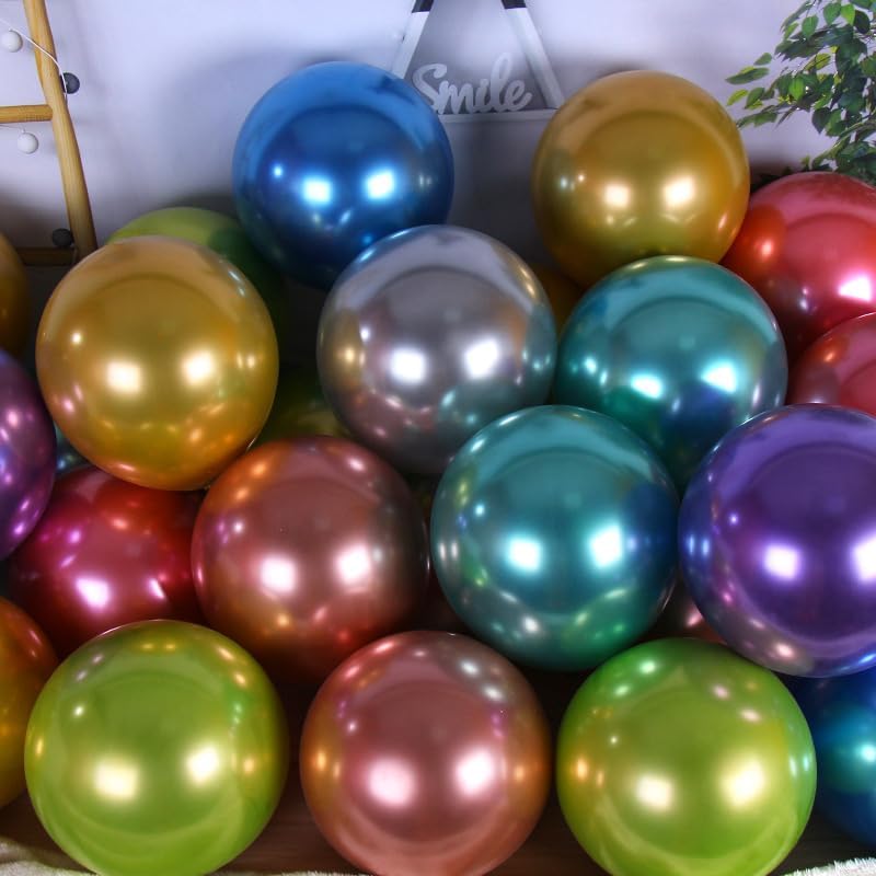 SKY-TOUCH Metallic Balloon Party Supplies Multi Color Balloon Decorations For Personal Gift Toys Multi Occasion 12 Inch Latex Round Balloons Birthday Party Metal Balloons, 100Pcs - 3