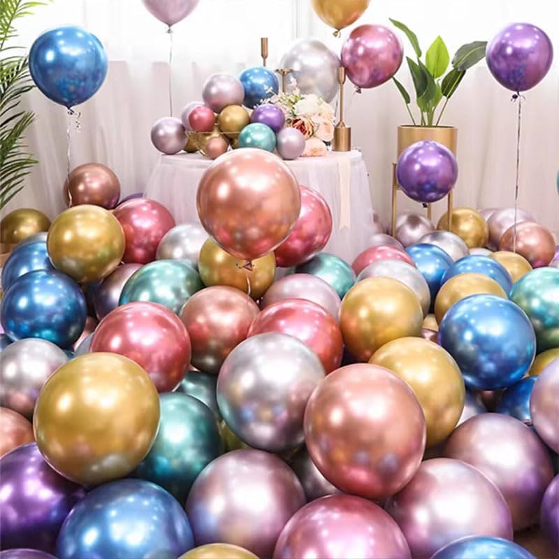 SKY-TOUCH Metallic Balloon Party Supplies Multi Color Balloon Decorations For Personal Gift Toys Multi Occasion 12 Inch Latex Round Balloons Birthday Party Metal Balloons, 100Pcs - 4