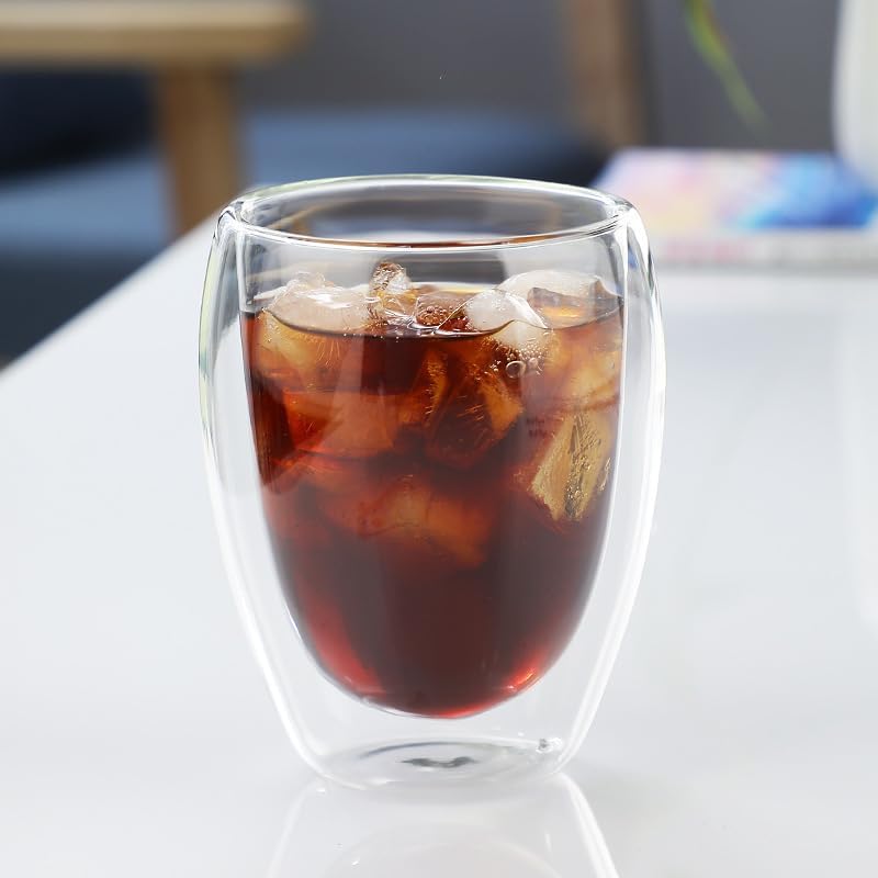 SKY-TOUCH Glass Cups, Double Walled Thermo Espresso Glasses, Insulated Coffee Mugs, Drinking Glasses, 250ml, 4Pack - 5