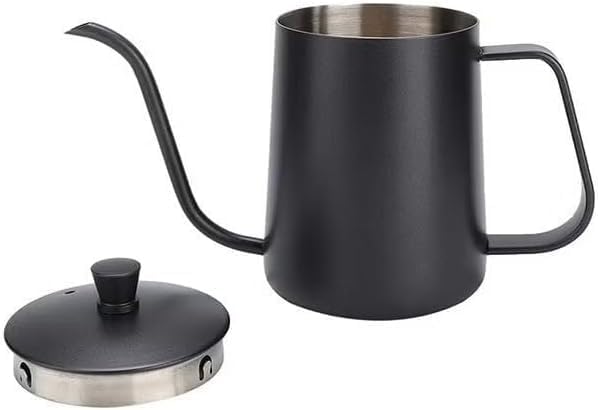 SKY-TOUCH V60 Black Slim Spout Coffee Pitcher with Lid for Drip Coffee Tea Stainless Steel, 600ml - 3