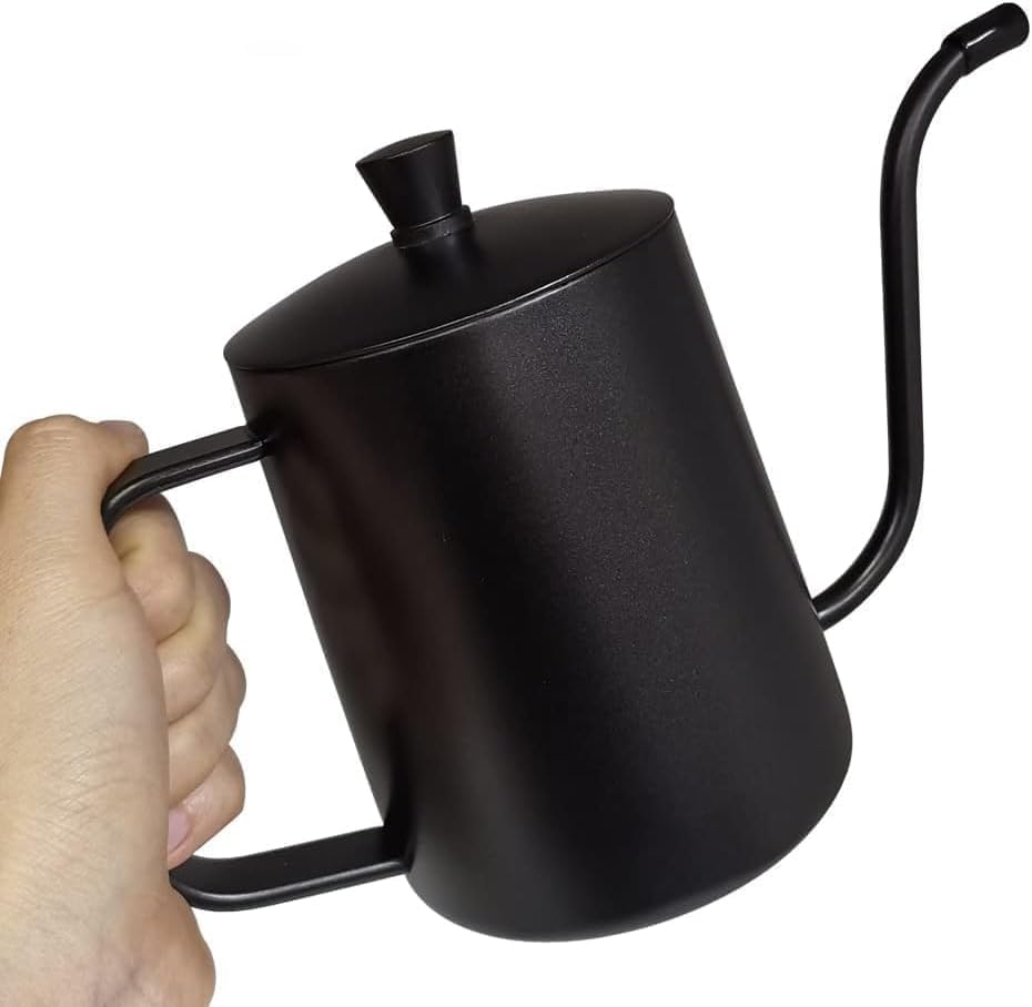 SKY-TOUCH V60 Black Slim Spout Coffee Pitcher with Lid for Drip Coffee Tea Stainless Steel, 600ml - 4