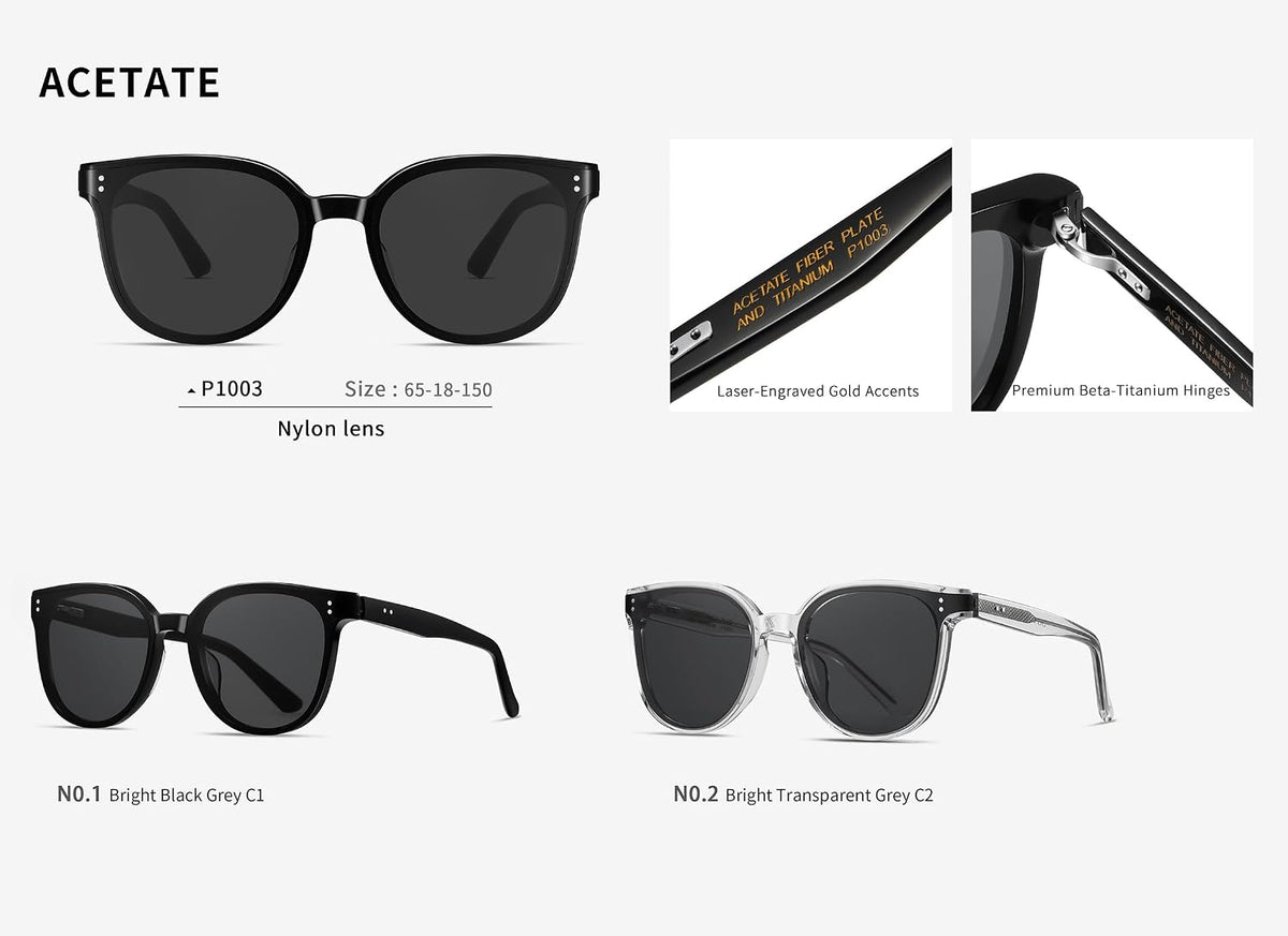 SKY-TOUCH Unisex Retro Oval Sunglasses — Acetate Frame+Titanium hinge, Polarized Lenses Suitable for Driving and Sports, Eco-friendly Packaging - 4