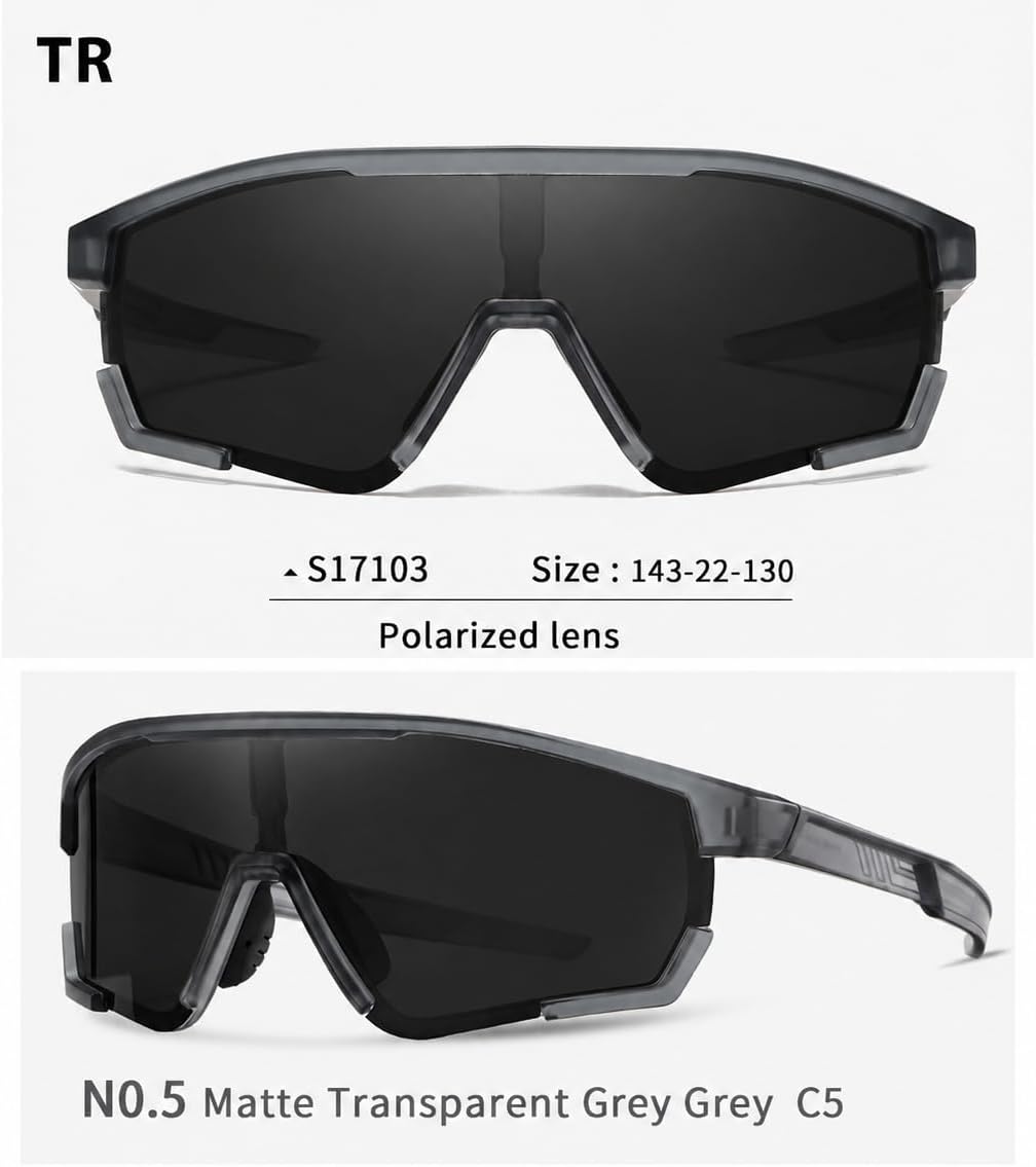 SKY-TOUCH Unisex Polarized Sports Sunglasses – TR90 Polarized lens Ultralight Protective Eyewear for Running, Cycling, Baseball, and Fishing Eco-friendly packaging (Matte Transparent Grey) - 2