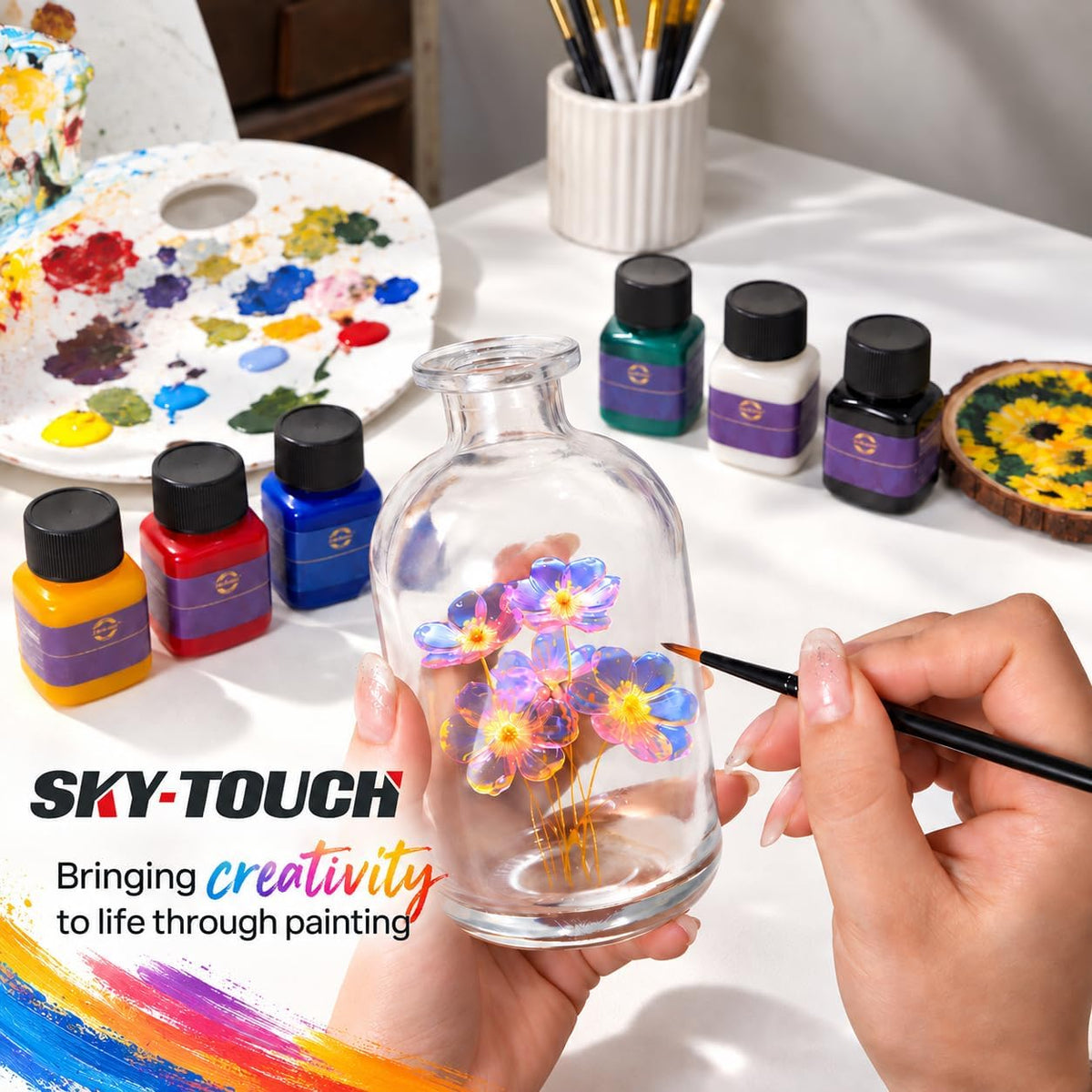 SKY-TOUCH Acrylic Paint Set 6 x30 ml with 1 Brushes - 4