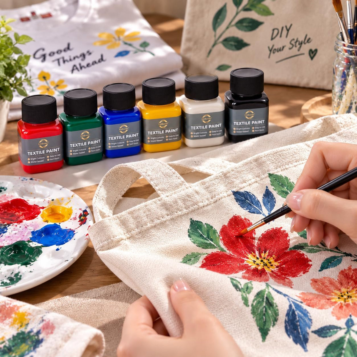 SKY-TOUCH Fabric Colors Set 6 x 30ml with Brush - 4