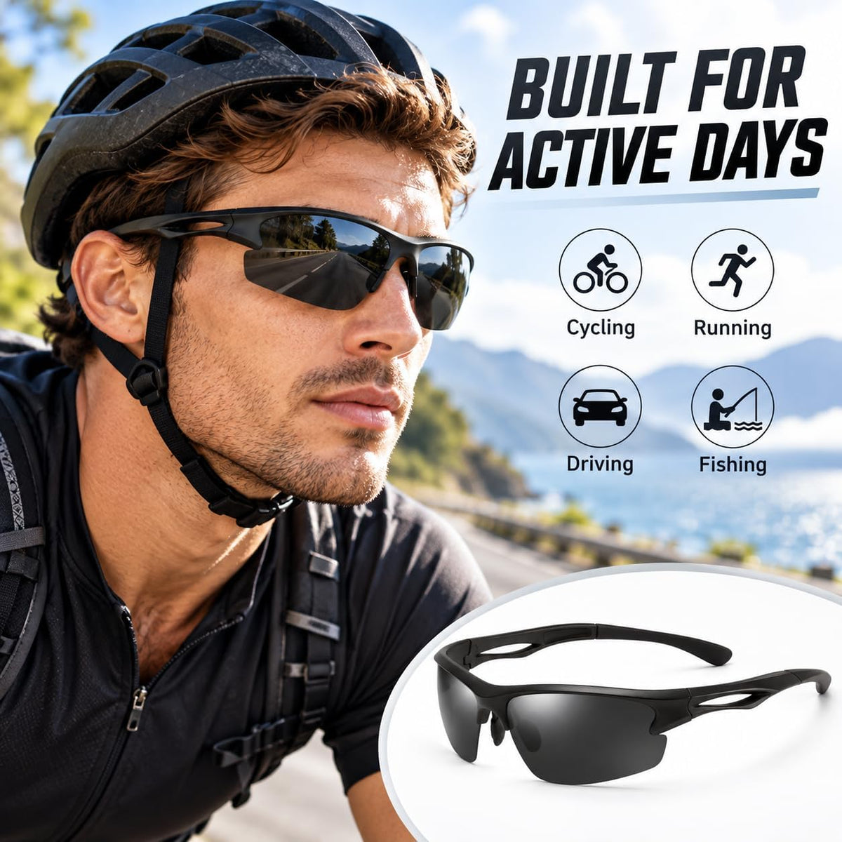 SKY-TOUCH Polarized Sports Sunglasses for Men and Women, TAC Lens Lightweight Wraparound Outdoor Sunglasses for Cycling, Running, Driving, Fishing and Hiking, Black - 5