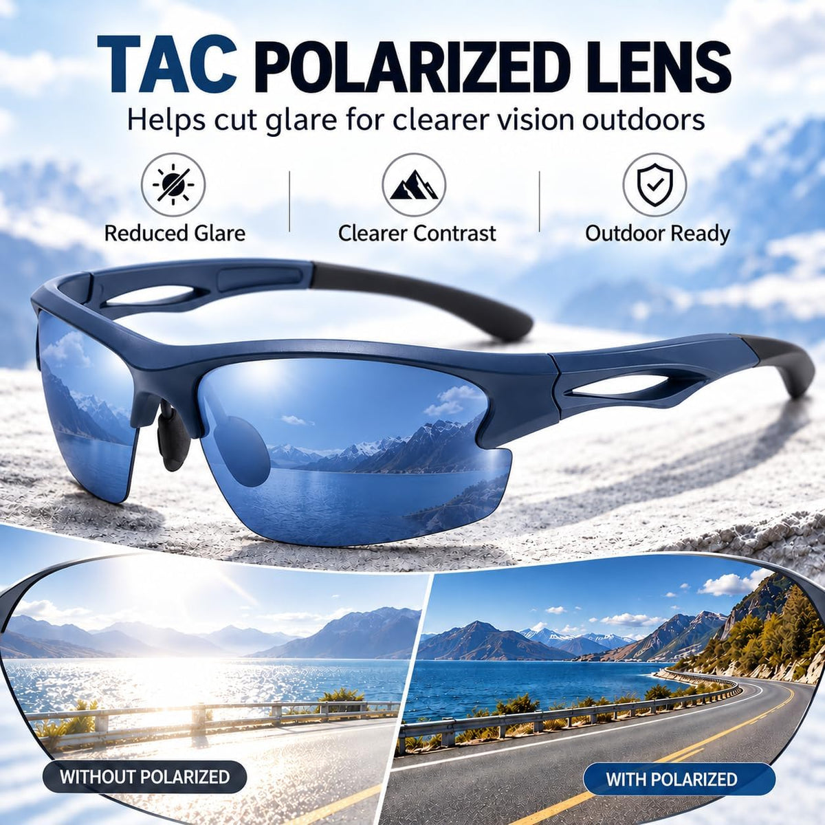 SKY-TOUCH Polarized Sports Sunglasses for Men and Women, TAC Lens Lightweight Wraparound Outdoor Sunglasses for Cycling, Running, Driving, Fishing and Hiking, Blue - 3