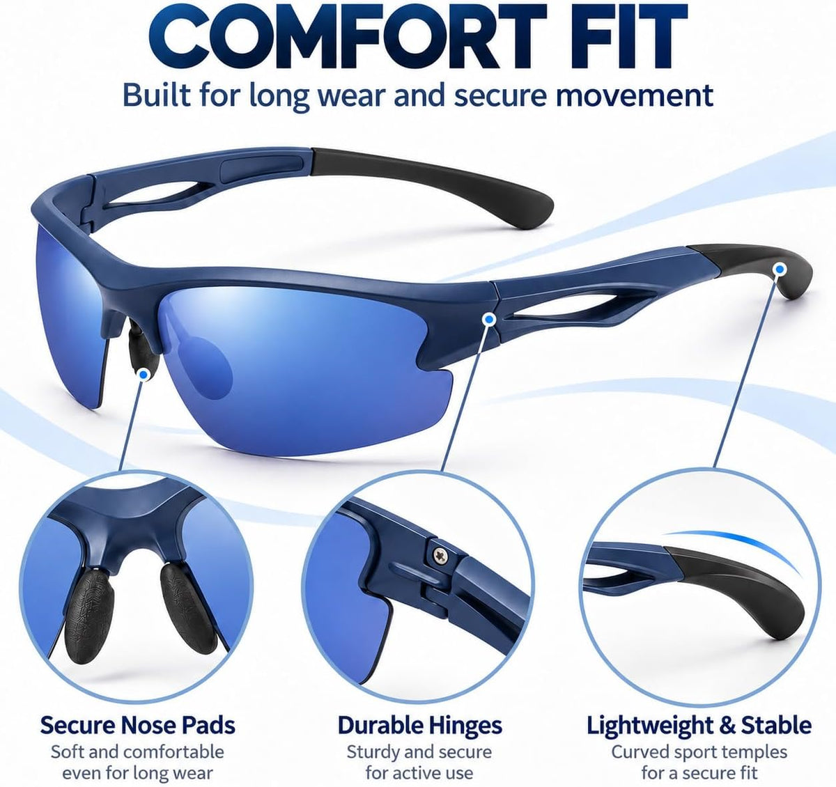 SKY-TOUCH Polarized Sports Sunglasses for Men and Women, TAC Lens Lightweight Wraparound Outdoor Sunglasses for Cycling, Running, Driving, Fishing and Hiking, Blue - 4