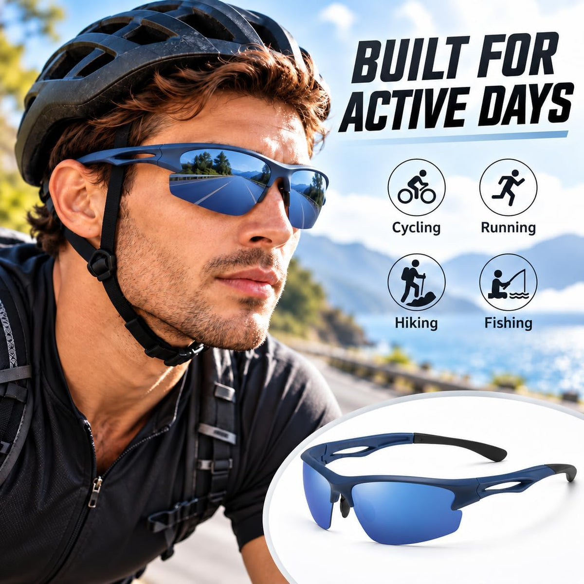 SKY-TOUCH Polarized Sports Sunglasses for Men and Women, TAC Lens Lightweight Wraparound Outdoor Sunglasses for Cycling, Running, Driving, Fishing and Hiking, Blue - 5