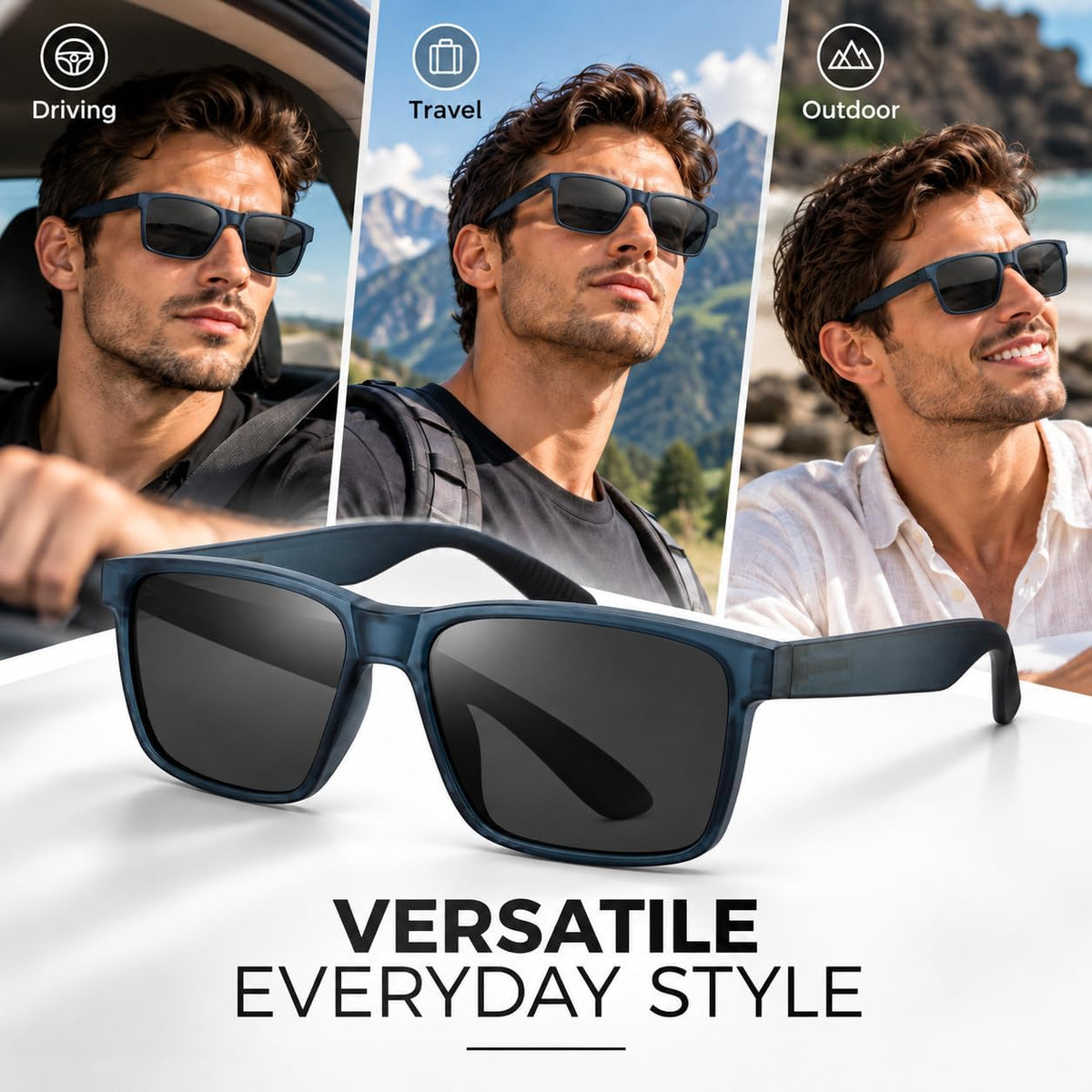 SKY-TOUCH Polarized Sunglasses for Men and Women, Square PC Frame Outdoor Sun Glasses, Lightweight Driving Eyewear for Travel, Walking and Daily Wear, 58-15-145mm, Blue - 6